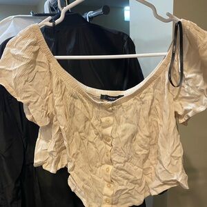 Forever 21 Cream Button-Front Cropped Top